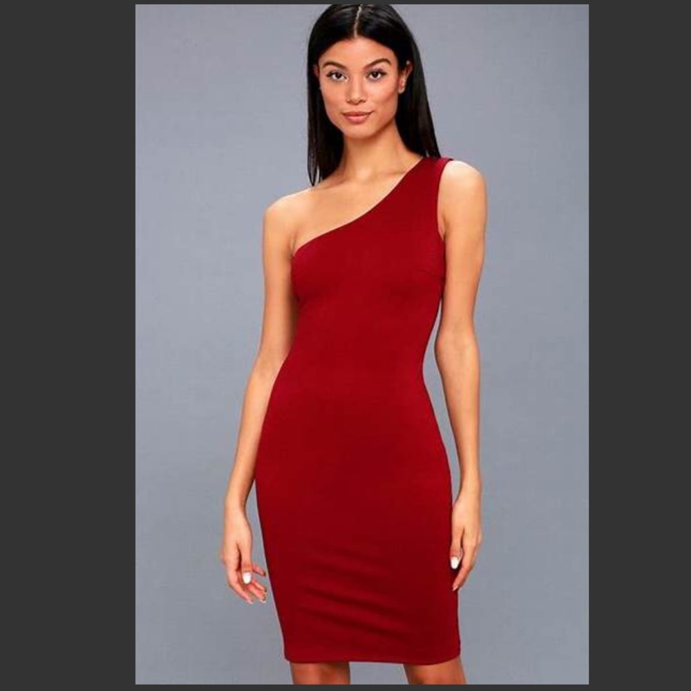 Lulu’s Evening Soirée Red One Shoulder Bodycon Dress Size Medium